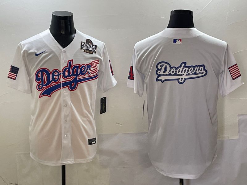 Men Los Angeles Dodgers Blank White national flag second generation joint name Nike 2025 MLB Jersey style 15